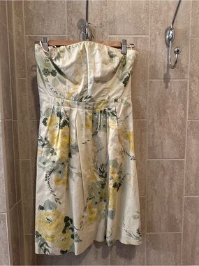The Limited Strapless Floral Dress in Yellow and Green